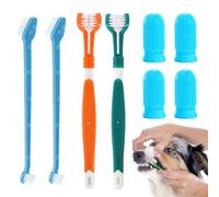 Vinuwu Dog Toothbrush Set, 2 Pack Triple Heads Dog Toothbrushes with 4 Pet Finger Toothbrushes, 2 Dual-Dead Toothbrush, Multi-Angle Dental Teeth Cleaning Products for Small Medium, and Large Pets