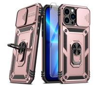 Vinve for iPhone 12 Pro Max Case, Slide Lens Cover, HD Screen Protector, Military Grade Drop Protection, 360 Spin Ring Holder Kickstand Protective Phone Case (Rose Gold)
