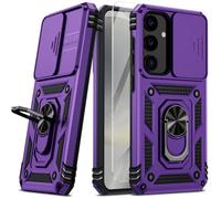 Vinve for Samsung Galaxy S24 Case, Slide Lens Cover, HD Screen Protector, Military Grade Drop Protection, 360 Spin Ring Holder Kickstand Protective Phone Case (Deep Purple)