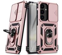 Vinve for Samsung Galaxy S24 Case, Slide Lens Cover, HD Screen Protector, Military Grade Drop Protection, 360 Spin Ring Holder Kickstand Protective Phone Case (Rose Gold)