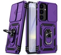 Vinve for Samsung Galaxy S24 Plus Case, Slide Lens Cover, HD Screen Protector, Military Grade Drop Protection, 360 Spin Ring Holder Kickstand Protective Phone Case (Deep Purple)
