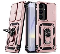 Vinve for Samsung Galaxy S24 Plus Case, Slide Lens Cover, HD Screen Protector, Military Grade Drop Protection, 360 Spin Ring Holder Kickstand Protective Phone Case (Rose Gold)