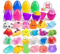 Vinvovoj 24 Squishy Mochi Easter Party Toys with 24 Easter Egg Gifts Easter Basket Easter Egg Hunting