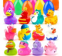 Vinvovojoy 12 Pcs Easter Rubber Ducks, Colorful Rubber Duckie Toys with Bright Color Easter Eggs, Baby Bath Toys Cute Float Duck Toys, Assorted Squeeze Duck for Kids Birthday Gift Reward Collection
