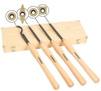VINWOX 20" Full Size 4 PCS Carbide Wood Lathe Turning Tool Set, Including Swan Neck Hollower, Rougher, Finisher, Detailer, Titanium Coated Carbide Blades 2X Extended Service Life, Beech Wood Handle