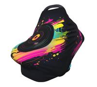 Viny Cd Nursing Cover 360° Full Coverage Colorful Music Record Stretch Scarf for Breastfeeding and Car Seat Cover Fit for Most Pushchairs and Prams