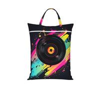 Viny Cd Travel Laundry Bag with Handle, Portable Dirty Washing Bag for Camping Gym Holidays Colorful Music Record Water-Repellent Laundry Tote for Suitcase Luggage