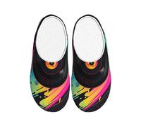 Viny Cd Women's Slippers Flannel House Slippers for Men Colorful Music Record Non-Slip Warm Winter Shoes for Indoor Outdoor UK 9-10