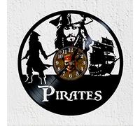 VINY WOODY Large Pirate Ship Clock Wall Decoration Vinyl Record Clock Silhouette Captain Pirate