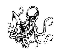 Vinyl Art Sticker Cartoon Octopus Surfing Surfboard Water Sports 54x58.1cm Can Modify and add Information Black
