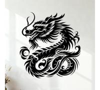 Vinyl Art Sticker Chinese Dragon Silhouette in Tribal Style with Elegance Wood Symbols 42x45.6cm Multiple Size Options Black