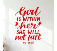 Vinyl Art Sticker Hand Lettering God is Within Her She Will Not Fall 42x59cm Art Mural Painting Red