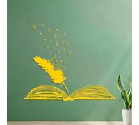 Vinyl Art Sticker Library Research Open Book Feather Text Literature Writer School 54.6x65cm Waterproof Yellow
