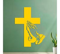 Vinyl Art Sticker Praying with Hands Clasped in Front of a Cross 54.6x71.2cm Can Modify and add Information Yellow