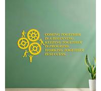 Vinyl Art Sticker Teamwork Quote Teamwork Motivation Gears 34x67.7cm Window Decals Yellow