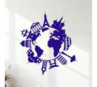 Vinyl Art Sticker Travel Around The World Hot Spots Tourist Map Car 35x38.1cm Removable Without Leaving Glue DarkBlue