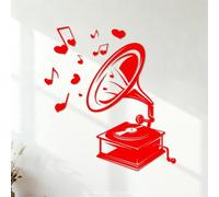 Vinyl Art Sticker Vintage Retro Music Gramophone 54.6x60.1cm It Won't Fall Off Red