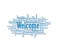 Vinyl Art Sticker Welcome Language Sign Business Store Welcome Multiple Languages 48x86.9cm Equipped with Transfer Film kit Large Blue