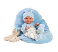 Vinyl baby doll Nico with blue cushion 40cm