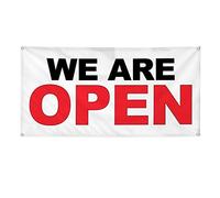 Vinyl Banner Multiple Sizes We are Open Black Red Business Outdoor Weatherproof Industrial Yard Signs 4 Grommets 12x30Inches