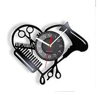 Vinyl Clock 30cm Barber Tools Vinyl Record Wall Clock Beauty Salon Heart Shaped Hair Dryer Scissor Comb Hairdresser Design Silent Clock
