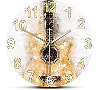 vinyl clock Non Ticking Wall Clock Watercolor Acoustic Guitar Wall Clock, Music Art Print, Silent Hanging Wall Clock, Classical Guitar, Music Room Decor Modern Decorative Wall Clock 12CM