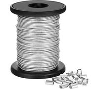 Vinyl Coated Picture Frame Hanging Wire, Stainless Steel Wire Spool with 20 Pieces Aluminum Crimping Loop Sleeve, Supports up to 110 Lbs (1.5 mm x 98 Feet)