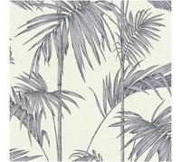Vinyl Cream Silver Wallpaper Tropical Palm Leaf Metallic Textured Feature Wall