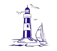 Vinyl Decal Lighthouse Ocean Sea Landscape Marine Decor Wall Stickers Removables for Kids Room-S-39x42cm-DarkBlue