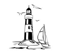 Vinyl Decal Lighthouse Ocean Sea Landscape Marine Decor Wall Stickers Removables for Kids Room-S-39x42cm-Black