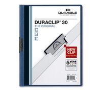 Vinyl DuraClip Report Cover, Letter, Holds 30 Pages, Clear/Dark Blue, 25/Box (7 Boxes)