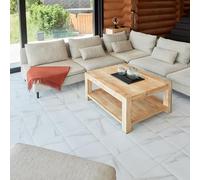 Vinyl Floor Tiles Self Adhesive - 60 Pack To Cover 60 sqf (5.57 sqm) | Each Sticker Tile Size 12x12In (30.5 x 30.5cm) - Peel and Stick Vinyl Floor Tiles | White Marble Effect