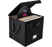 Vinyl For LP Storage Container with Fabric-Wrapped Design and Load-Bearing Base for Stacked Configuration Stability