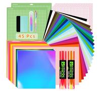 VINYL FROG 45PCS Accessories Bundle for Cricut-Vinyl Bundle for DIY Craft Projects，Ultimate Tools with Permanent Adhesive Vinyl, Holographic Vinyl, Transfer Tape, Cutting Mat, Weeding Tools, Scrape