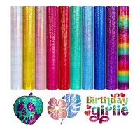 VINYL FROG Glitter Permanent Vinyl Bundle 10 Pack Holographic Adhesive Vinyl Sheets 12" x 12" Shimmer Vinyl for DIY Deco Sticker Projects