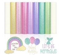 VINYL FROG Pastel Permanent Vinyl Bundle - Glitter Adhesive Vinyl Sheets, 7 Assorted Colors, Shimmer Sparkle Craft Vinyl for DIY Home Decor, Mug, Window, Ceramics Decal with 2 Transfer Tape