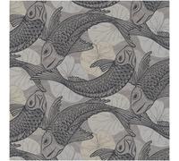 Vinyl Grey Beige Koi Fish Wallpaper Pond Metallic Japanese Textured