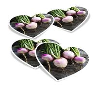 Vinyl Heart Stickers (Set of 4) 10cm - Fresh Turnips Sweed Vegtable Heathy Food for Laptops, Tablets, Luggage, Scrap Booking, Fridges #50942