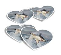 Vinyl Heart Stickers (Set of 4) - Great White Shark Hunting Breach Fun Decals for Laptops,Tablets,Luggage,Scrap Booking,Fridges #21644