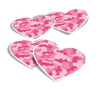 Vinyl Heart Stickers (Set of 4) - Pink Camouflage Armed Forces Army Fun Decals for Laptops,Tablets,Luggage,Scrap Booking,Fridges #16479