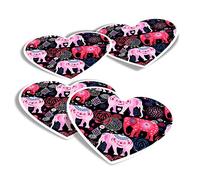 Vinyl Heart Stickers (Set of 4) - Pink Indian Elephant Animals Fun Decals for Laptops,Tablets,Luggage,Scrap Booking,Fridges #8405