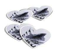 Vinyl Heart Stickers (Set of 4) - Sinking Titanic Ocean Liner Ship 1912 Fun Decals for Laptops,Tablets,Luggage,Scrap Booking,Fridges #46299