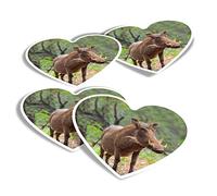 Vinyl Heart Stickers (Set of 4) - Wild Pig Boar Hog Kenya Africa Fun Decals for Laptops,Tablets,Luggage,Scrap Booking,Fridges #15949