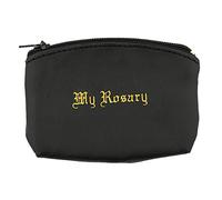 Vinyl MY ROSARY Top Zippered 3.5" Rosary Case or Pouch with Gold Hot Stamped (Black)