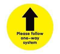 Vinyl One Way System Arrow Floor Sticker Safety Sign, Removable, Anti-Slip, Self-Adhesive - Please Follow One-Way System Social Distancing Sign (220mm x 220mm) (Yellow)