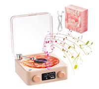 Vinyl Player The Waves Mini Retro White Noise Speaker Portable with 4 Sounds of Nature, Portable Waves Speaker with RGB Light(Pink)