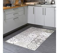 Vinyl PVC Floor Mat - Non-Slip - Floor Protection - Cement Tile Inspiration - Hand Washable - Thickness 2.2 mm - 60 cm x 100 cm - Shades of Grey