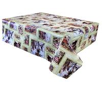 Vinyl Pvc Tablecloth 54 inch Round (137cm) Country Wildlife with Ducks, Pheasant, Hares in Green and beige to fit a 4 Seater Table, Wipe Clean, Textile Back Plastic Circular Table Cloth (179)