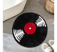Vinyl Record Bath Mat Music Round Rug Retro Tub Bath Rug Non Slip Washable Funny Bathroom Decor Absorbent Tufted Rug Carpet for Bedroom Living Room Music Theme Decor Black and White 23.5"