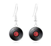 Vinyl Record Earrings Vintage Retro Black Player DJ Music Metal Phonograph Album Big Round Circle Lightweight Dangle Drop Earrings for Women 80's Punk Style Rock Hip Hop Fashion Jewelry Gifts, S, Zinc